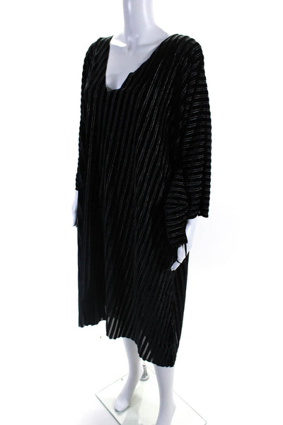 Diane Ness Womens Striped Long Sleeve Dress + Face Mask Black Size L