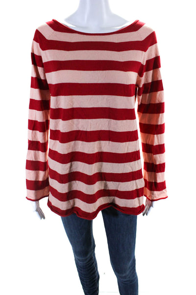 Maliparmi Womens Cotton Striped Round Neck Button Up Knit Blouse Top Red Size L