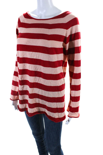 Maliparmi Womens Cotton Striped Round Neck Button Up Knit Blouse Top Red Size L