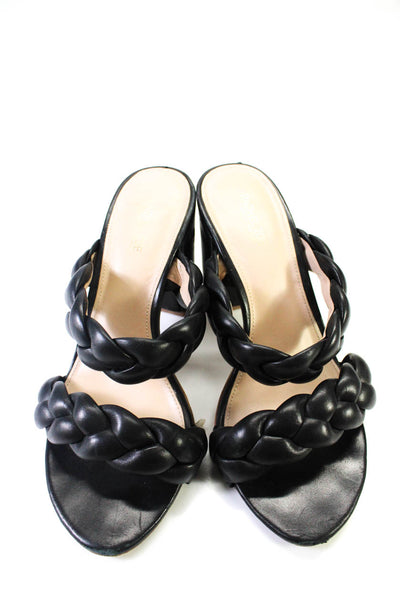 Rachel Zoe Womens Braided Leather Double Strap Mules High Heels Black Size 8.5