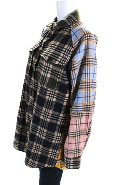 Munthe Womens Plaid Print Colorblock Buttoned Collared Jacket Yellow Size M