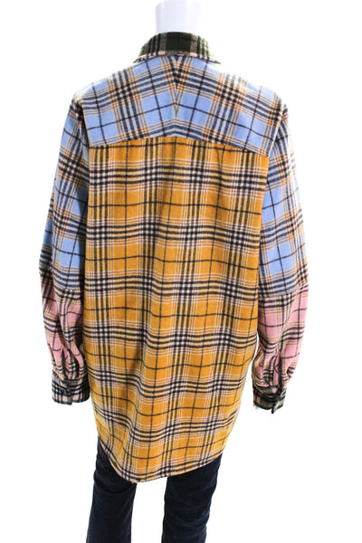 Munthe Womens Plaid Print Colorblock Buttoned Collared Jacket Yellow Size M