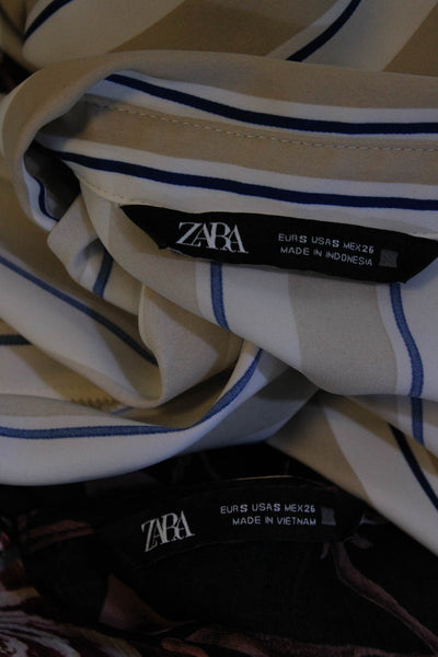 Zara Womens Striped Floral Print Dresses Beige Black Size Small Lot 2