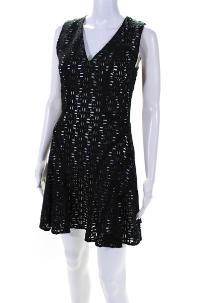 10 Crosby Derek Lam Womens Eyelet V Neck Sleeveless A Line Dress Black Size 0