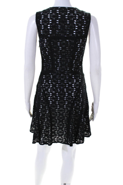 10 Crosby Derek Lam Womens Eyelet V Neck Sleeveless A Line Dress Black Size 0