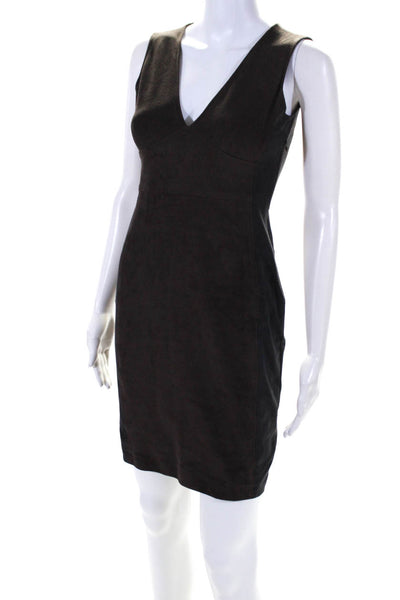 Halston Heritage Womens Faux Suede V Neck Dress Brown Grey Size Extra Small