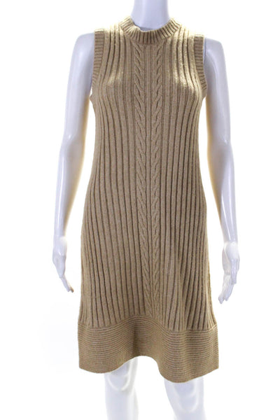 Toccin Womens Cable Knit Sleeveless Sweater Dress Beige Size Small
