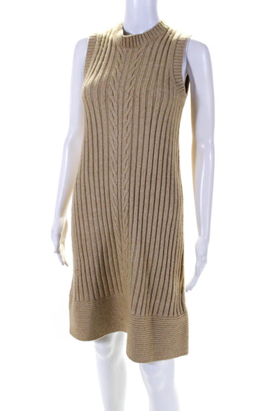 Toccin Womens Cable Knit Sleeveless Sweater Dress Beige Size Small