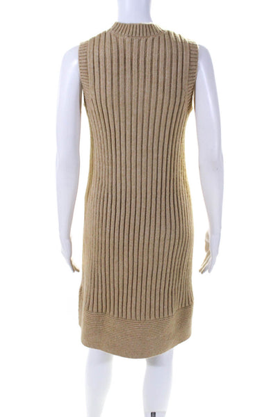 Toccin Womens Cable Knit Sleeveless Sweater Dress Beige Size Small