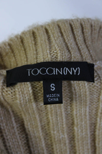 Toccin Womens Cable Knit Sleeveless Sweater Dress Beige Size Small