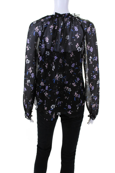 Veronica Beard Womens Silk Floral Print Long Sleeves Blouse Black Size 0