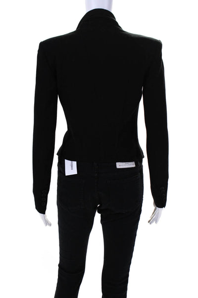 Helmut Lang Womens Silk Blend Cropped Button Closure Jacket Black Size Petite