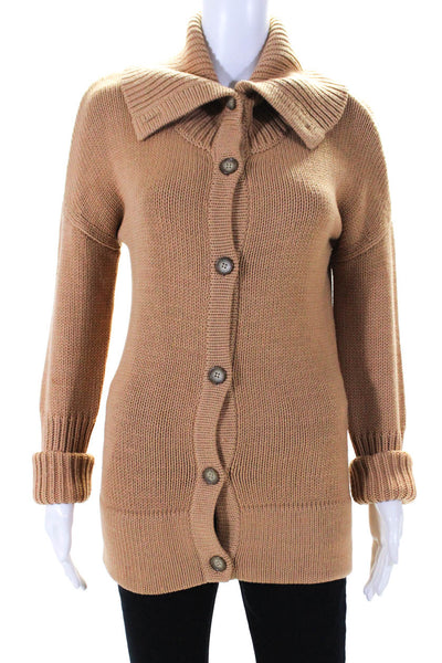 Theory Womens Button Down Long Sleeves Cardigan Sweater Brown Wool Size Small