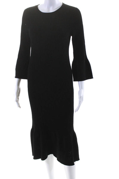 Frances Hart Womens Knit Bell Sleeve Midi Shift Sweater Dress Black Size XS/S