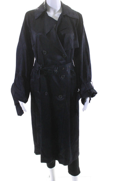 Vince Womens Satin Sheen Double Breasted Lightweight Trench Coat Navy Size S
