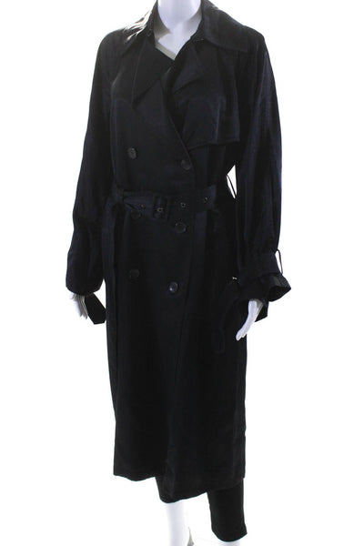 Vince Womens Satin Sheen Double Breasted Lightweight Trench Coat Navy Size S