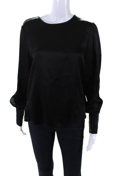 Cami Womens 100% Silk Button Cuff Long Sleeved Round Neck Blouse Black Size S
