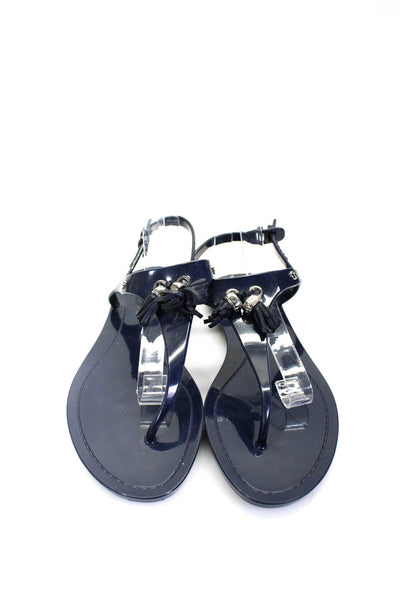 Tods Womens Open Toe Tassel Accent T-Strap Slingback Sandals Blue Size 8US 38EU