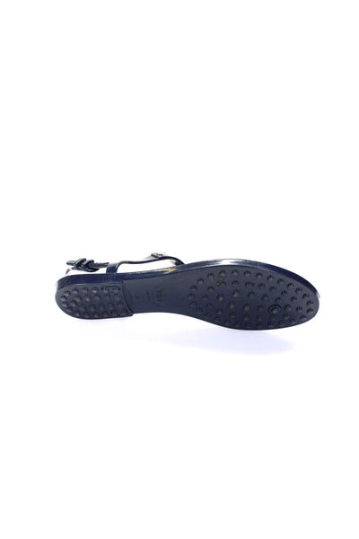 Tods Womens Open Toe Tassel Accent T-Strap Slingback Sandals Blue Size 8US 38EU