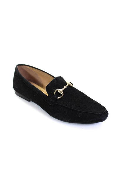 All Black Womens Gold Toned Buckled Apron Toe Slip-On Loafers Black Size EUR35.5
