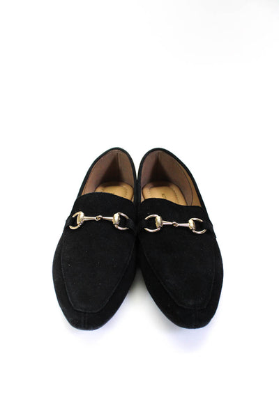 All Black Womens Gold Toned Buckled Apron Toe Slip-On Loafers Black Size EUR35.5