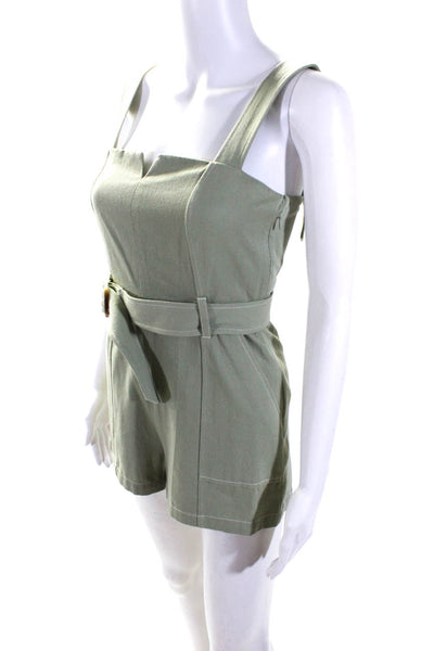 Intermix Womens Cotton Darted Zipped Sleeveless Belted Romper Green Size 00