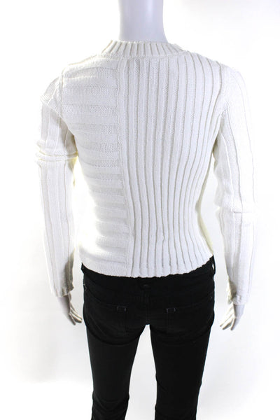 Vince Womens Cotton Ribbed Textured Knitted Long Sleeve Sweater White Size XS
