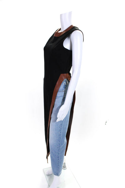 Staud Womens Striped Print Sleeveless Side Slit Zipped Maxi Blouse Black Size M