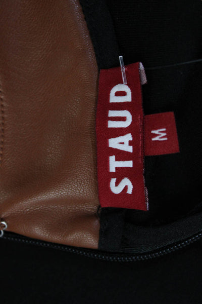 Staud Womens Striped Print Sleeveless Side Slit Zipped Maxi Blouse Black Size M