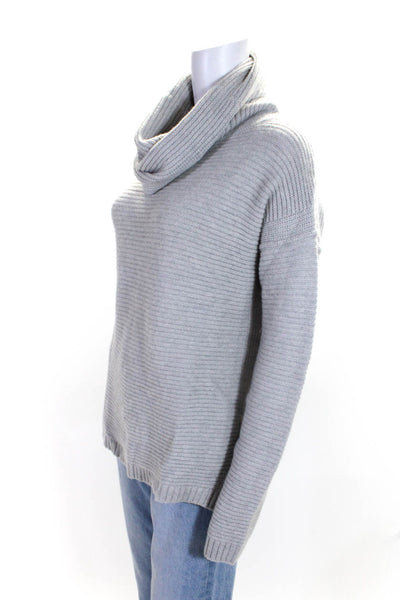 Autumn Cashmere Women's Cowl Neck Long Sleeves Ribbed Sweater Gray Size S