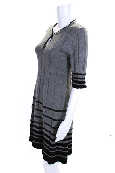 Nanette Lepore Women's Short Sleeves Fit Flare Mini Dress Black Stripe Size M