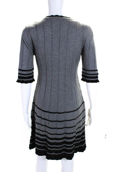Nanette Lepore Women's Short Sleeves Fit Flare Mini Dress Black Stripe Size M