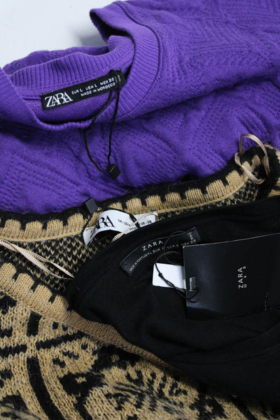 Zara Womens Sweater Purple Crew Neck Oversized Sweater Dress Size L S Lot 3