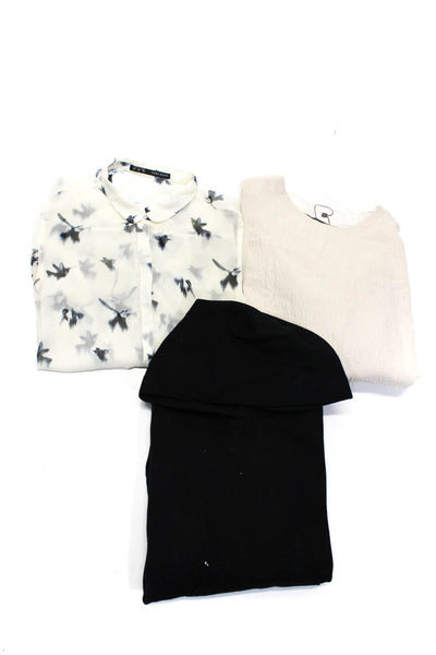 Zara Womens Sweater Hoodie Beige Sheer Printed Blouse Top Size XL XS/S M Lot 3