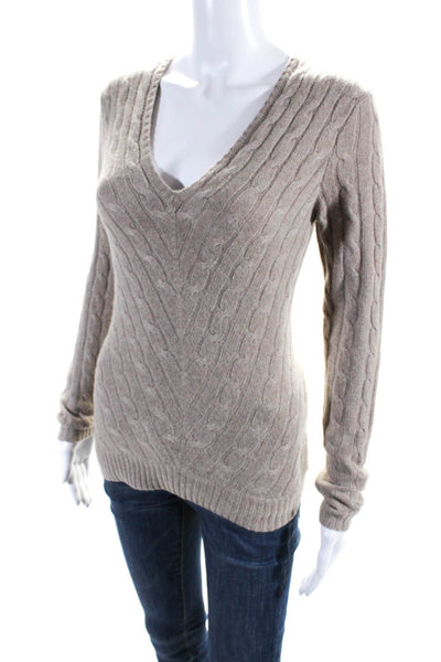 Ralph Lauren Black Label Womens Brown Cashmere Cable Knit Sweater Top Size S