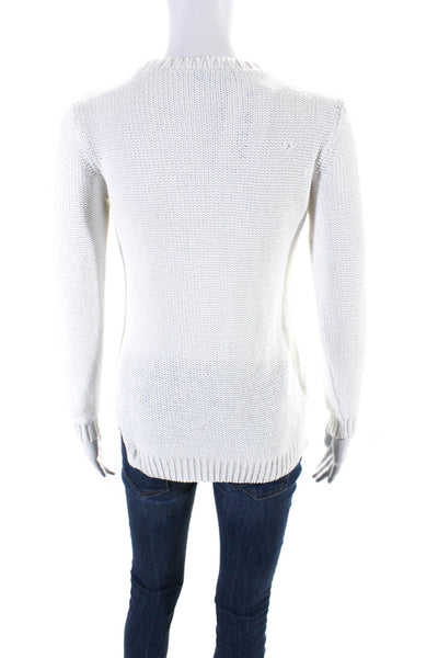 J. Mclaughlin Womens White Cotton Crew Neck Long Sleeve Sweater Top Size XS