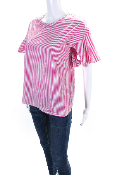 J. Mclaughlin Womens Red Striped Crew Neck Short Sleeve Blouse Top Size XS