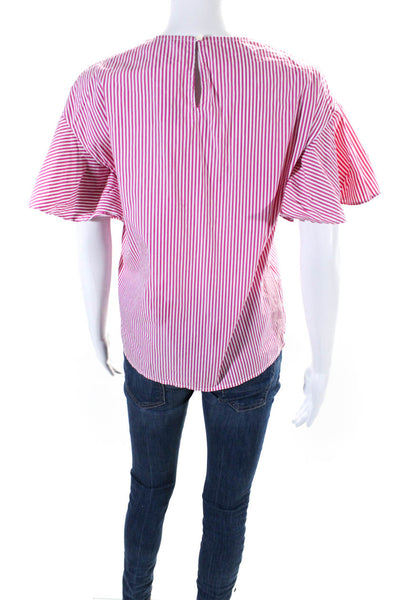 J. Mclaughlin Womens Red Striped Crew Neck Short Sleeve Blouse Top Size XS