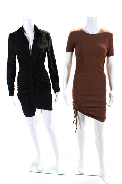 Zara Women Short Sleeve Drawstring Gathered T shirt Dress Brown Size S XS Lot 2