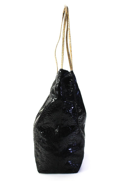 Fatto a Mano By Carlos Falchi Womens Black Reptile Skin Print Bag Handbag