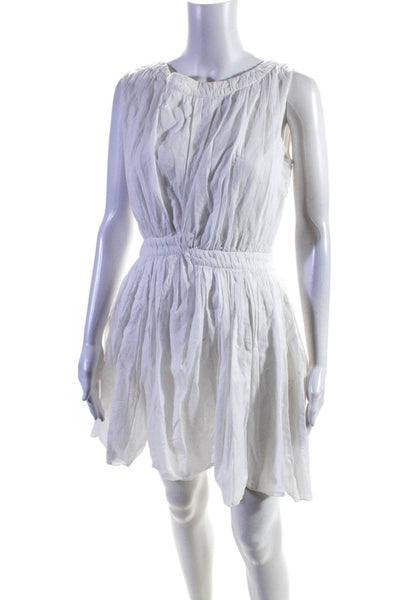 Thakoon Womens White Cotton Boat Neck Pleated Sleeveless Shift Dress Size 6