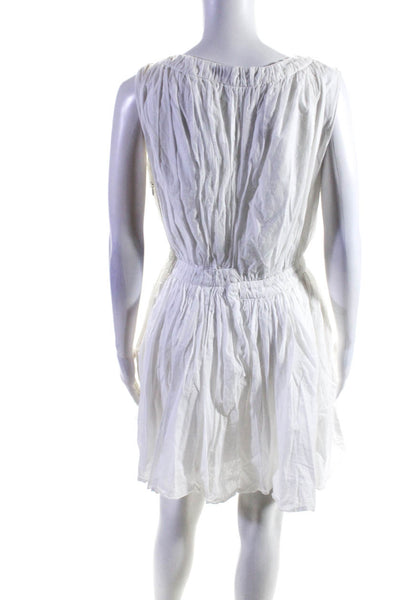 Thakoon Womens White Cotton Boat Neck Pleated Sleeveless Shift Dress Size 6