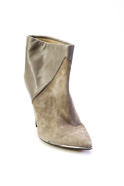 IRO Womens Leather Suede Pointed Cone High Heeled Ankle Boots Beige Gray Size 9