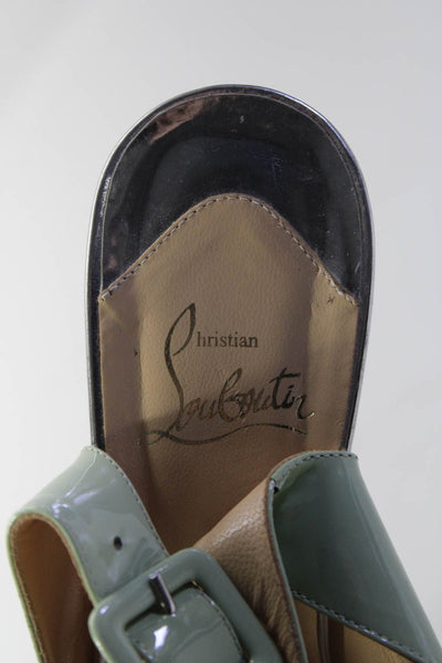 Christian Louboutin Womens Patent Leather Slingback Heels Green Tan Size 7.5
