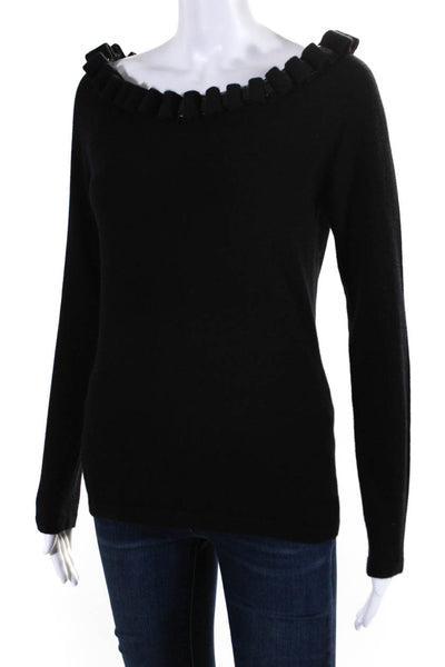 Maria Di Ripabianca Womens Embellished Ruffle Boat Neck Sweater Black Size 6