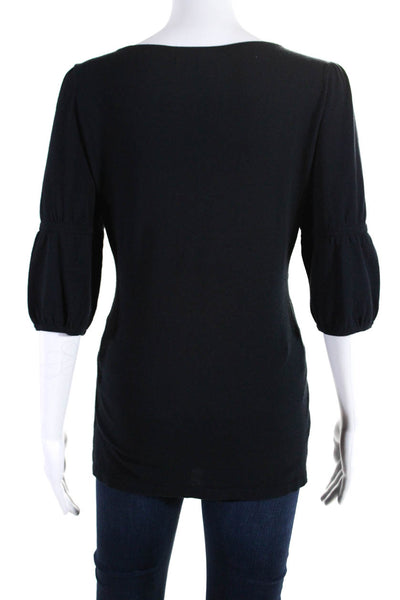 Nanette Lepore Womens V Neck Knotted 3/4 Sleeve Sweater Indigo Size Medium