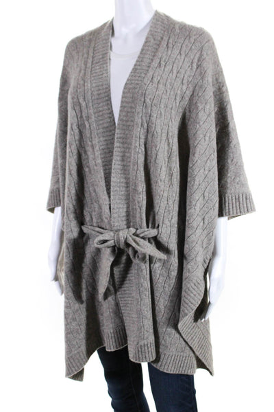 Repeat Womens Cable Knit Belted Shawl Wrap Cardigan Taupe Size Medium