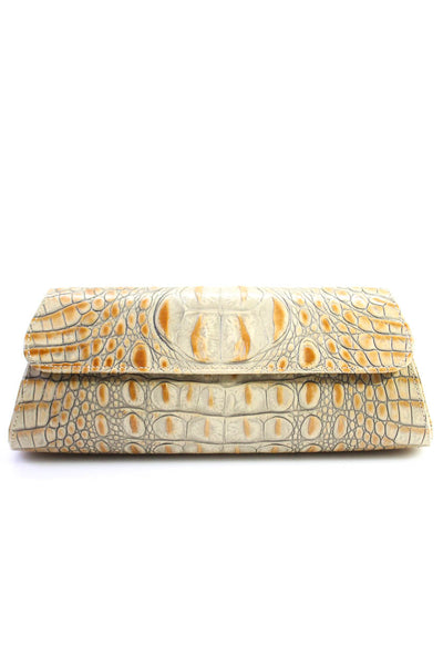 Jalda Womens Croc Embossed Magnetic Flap Clutch Handbag Beige Tan