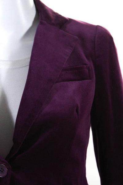 Theory Womens Cotton Velvet Single Vented One Button Blazer Plum Purple Size 00