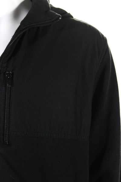 J Crew Mens Outerwear Fleece Hooded Mock Neck Zip Up Jacket Black Size L